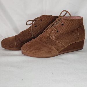 TOMS Corduroy Desert Wedge Booties Ankle Boots Casual Brown Size 5
